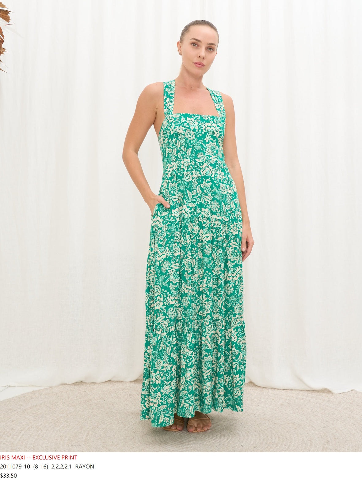 Green and white hot sale floral maxi dress