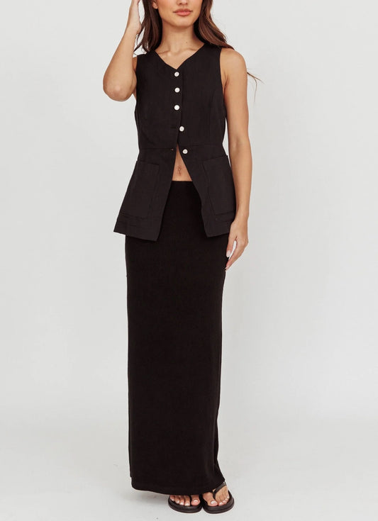 Willow Button Vest | Black