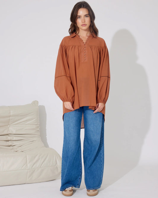 Faith Balloon Sleeve Top | Rust