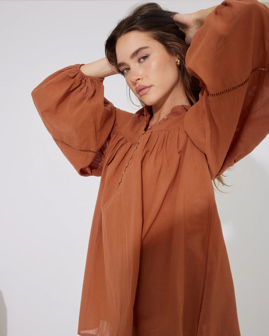 Faith Balloon Sleeve Top | Rust