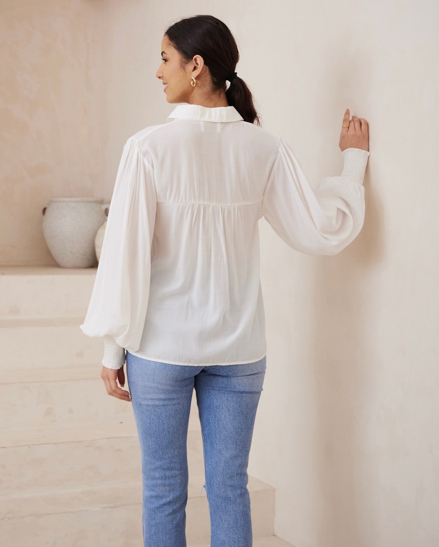 Lotus Frilled Shirt | White