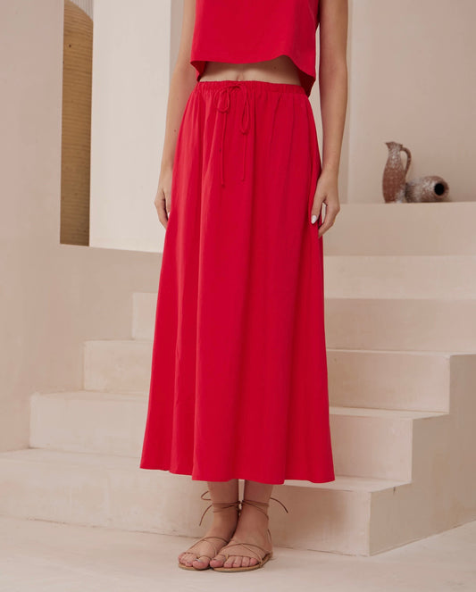 Julia linen Skirt | Cherry Red