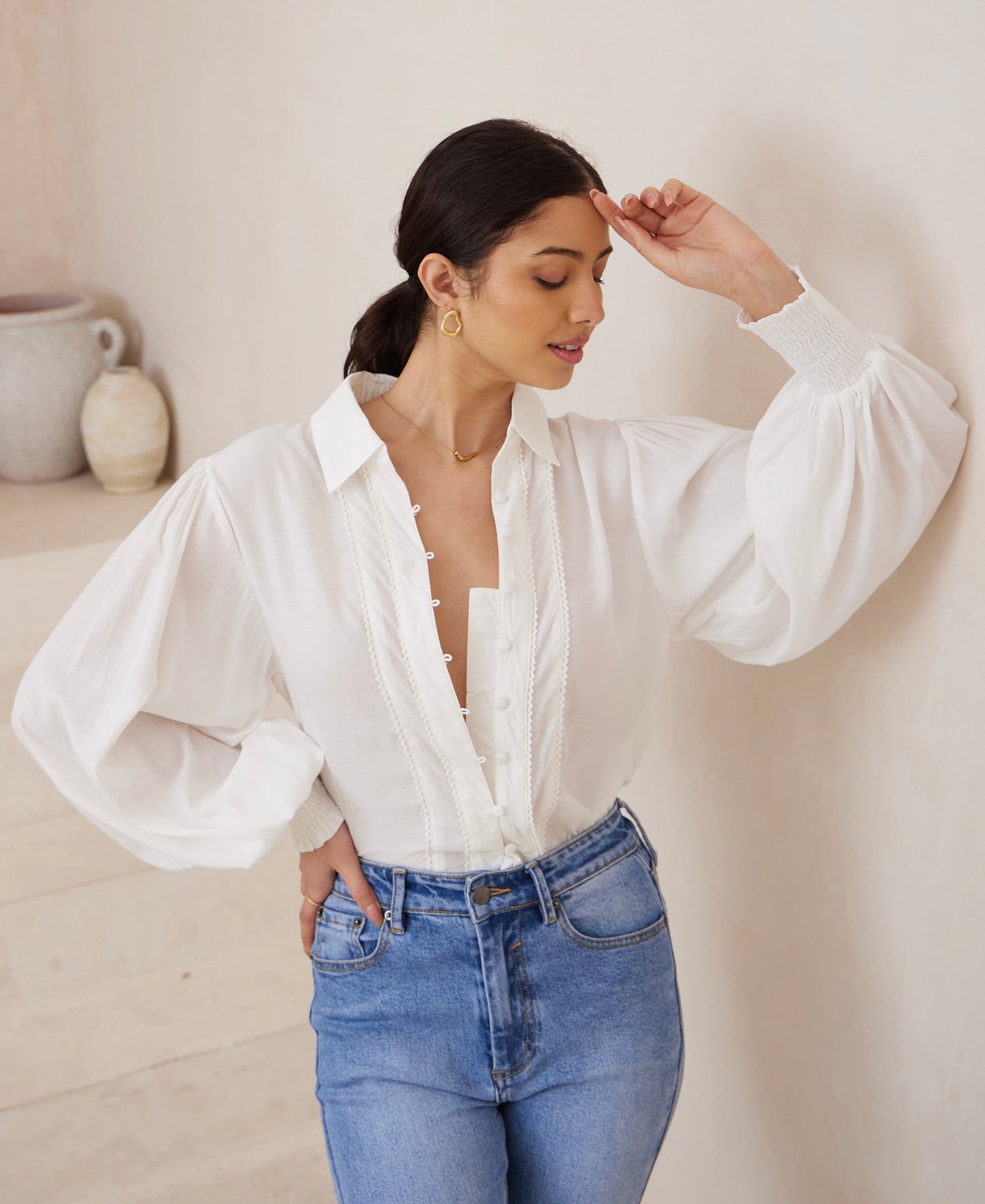 Lotus Frilled Shirt | White