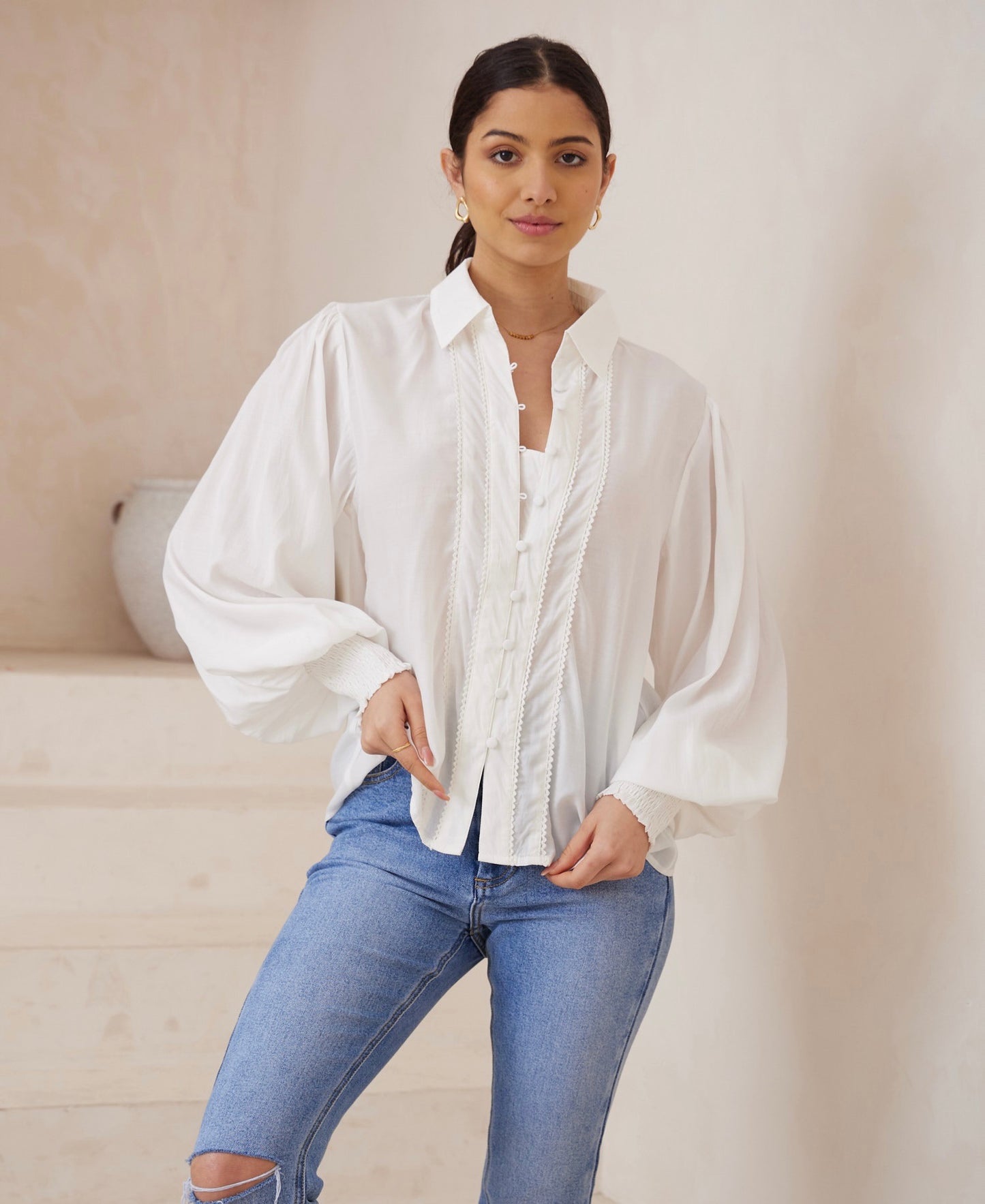 Lotus Frilled Shirt | White