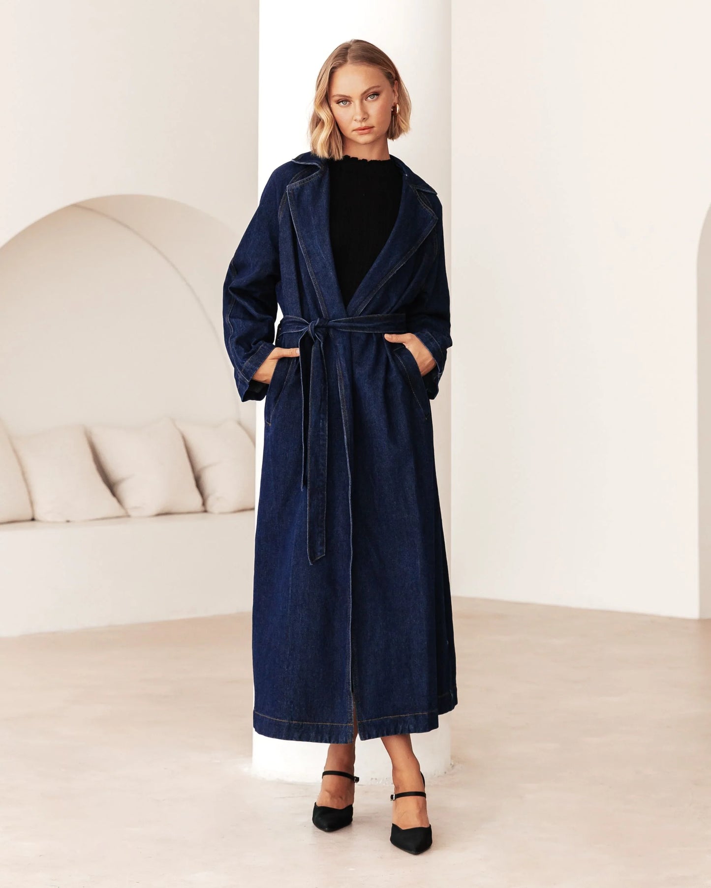 Asher Belted Denim Trench