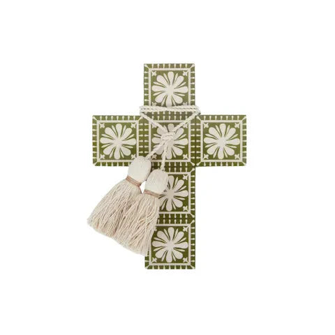 Sophia Wood/ Enamel Cross | Olive