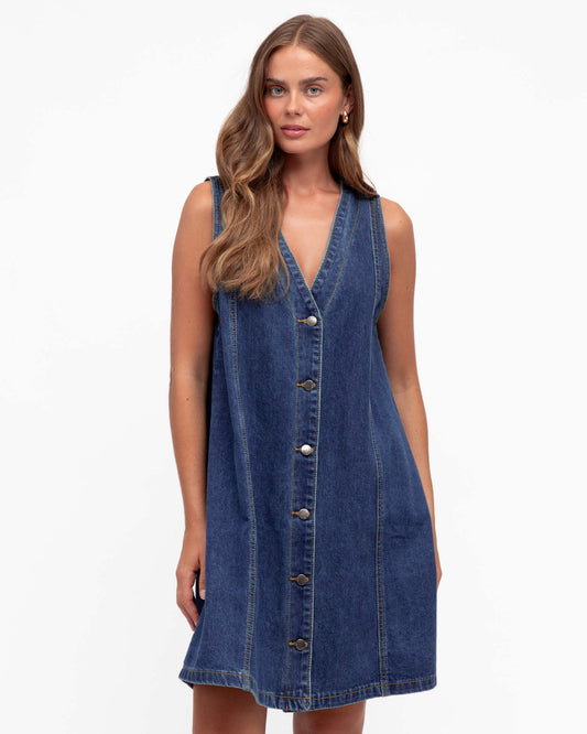 Gina Button Front Denim Dress