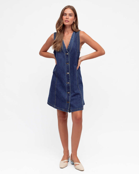 Gina Button Front Denim Dress