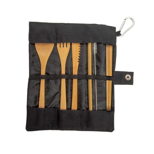 Bamboo Travel Cutlery Set | Khaki/Cream/Black