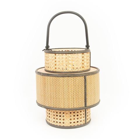 York Rattan Lantern | Black/Natural