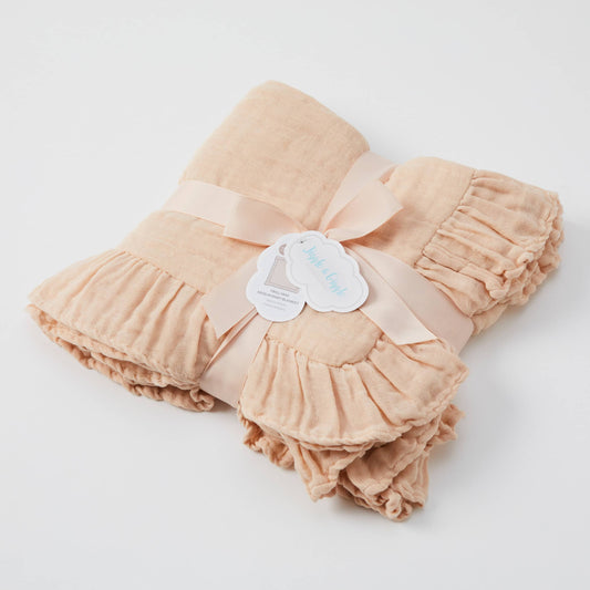 Frill Hem Muslin Blanket | Pink Clay