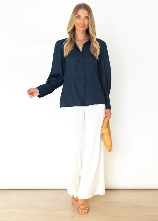 Sunny Girl | Delma Linen Shirt in Navy