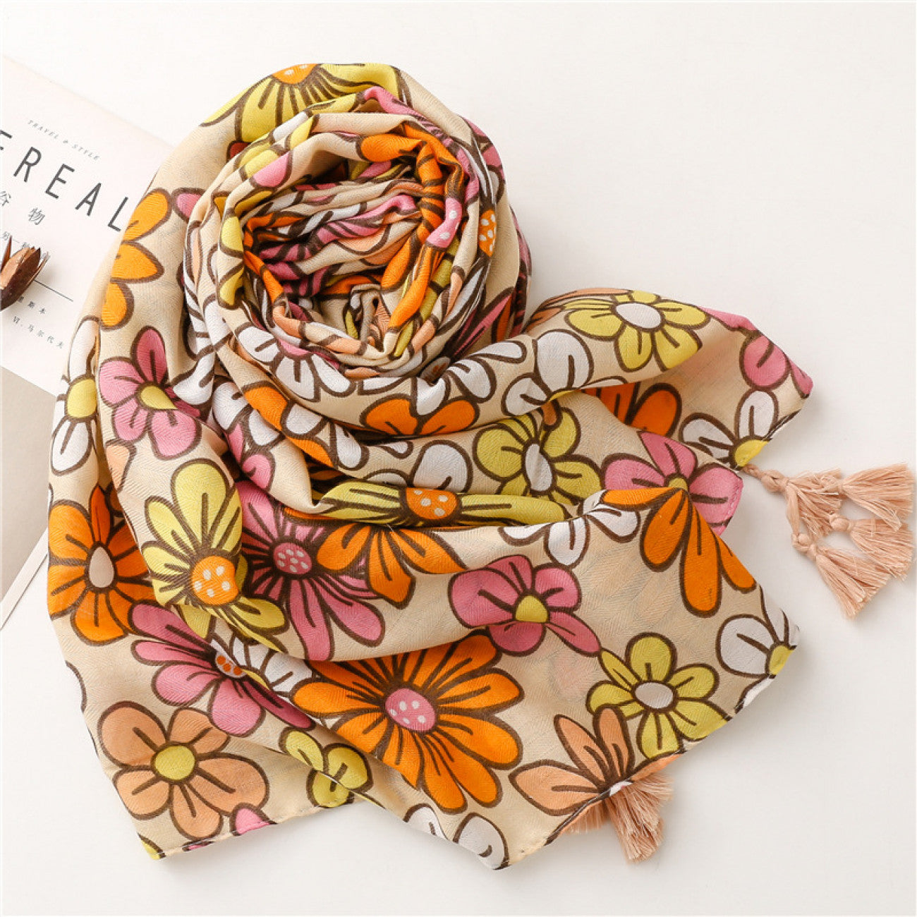 Pink & Yellow Daisy Scarf