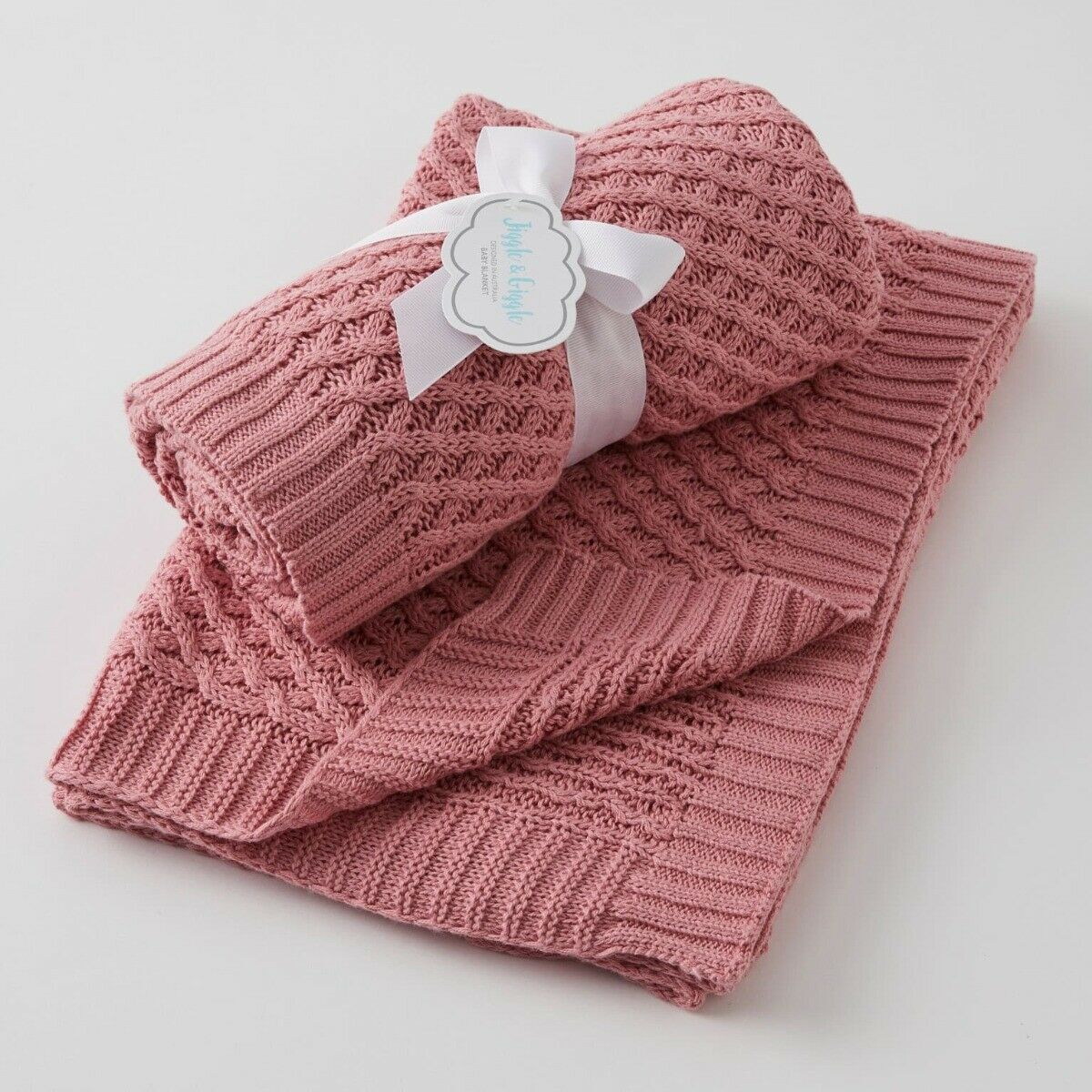 Basket Weave Knit Blanket | Blush